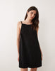 gathered detail square neck mini jersey sundress in black