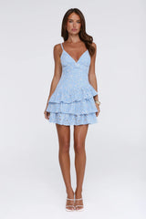 Clean Silhouette Embroidered Mini Dress Blue