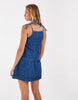 peplum hem mini smock dress in mid blue denim
