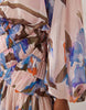 long sleeve blouson maxi dress with gauged ruched waist detail in romantic floral print