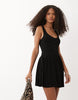 crinkle button up mini dress in black