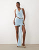Murci twisted strap metal hardware detailing cutout draped skirt mini dress in baby blue