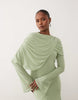 Modesty mesh maxi dress with overlay draped neckline detail in sage green