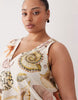 Curve cotton linen v neck smock mini dress in shell print