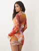 Kaiia exclusive mesh long sleeve mini dress in pink ombre floral