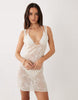 Miss Selfridge beach premium sheer knit embroidered mini dress in cream