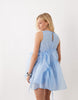 Ghospell Indie mesh overlay sleeveless drawstring detail mini dress in light blue