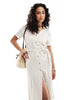 ONLY linen mix tie waist shirt dress in cream