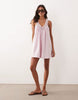 v-neck poplin mini smock sundress with lace overlay in pale lilac