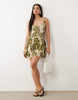 crinkle button up mini dress in print