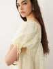 square neck bubble mini dress with embroidery detail in lemon