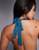 South Beach lace halterneck mini beach dress in mid blue