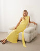 backless detail mesh maxi dress with train sash in lemon