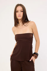 Perfect Stranger Ellie Strapless Satin Top Brown
