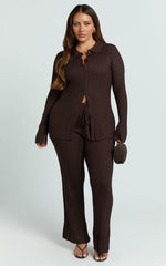 Kelsey Pants - High Drawstring Waist Knit Pants in Chocolate