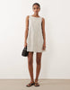 slash neck twill mini dress with pearl embellishment in washed gray
