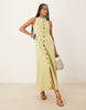 slash neck button down vest maxi dress in sage