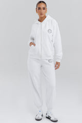 white cotton fleece-back zip through hoodie