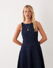 denim circle hem midi dress with cut out detail in rinse