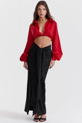 cherry silk blouson top