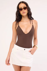 Motel Raw Hem Denim Mid Rise Mini Skirt True White