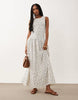 Brave Soul drop waist maxi racer dress with shirred bodice in white floral print