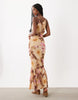 chiffon sleeveless maxi dress with godet hem in pink and orange floral print