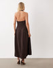 Mango square neck halter detail sleeveless midaxi dress with cinched waist in brown