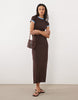 ringer detailing midi t-shirt dress in chocolate