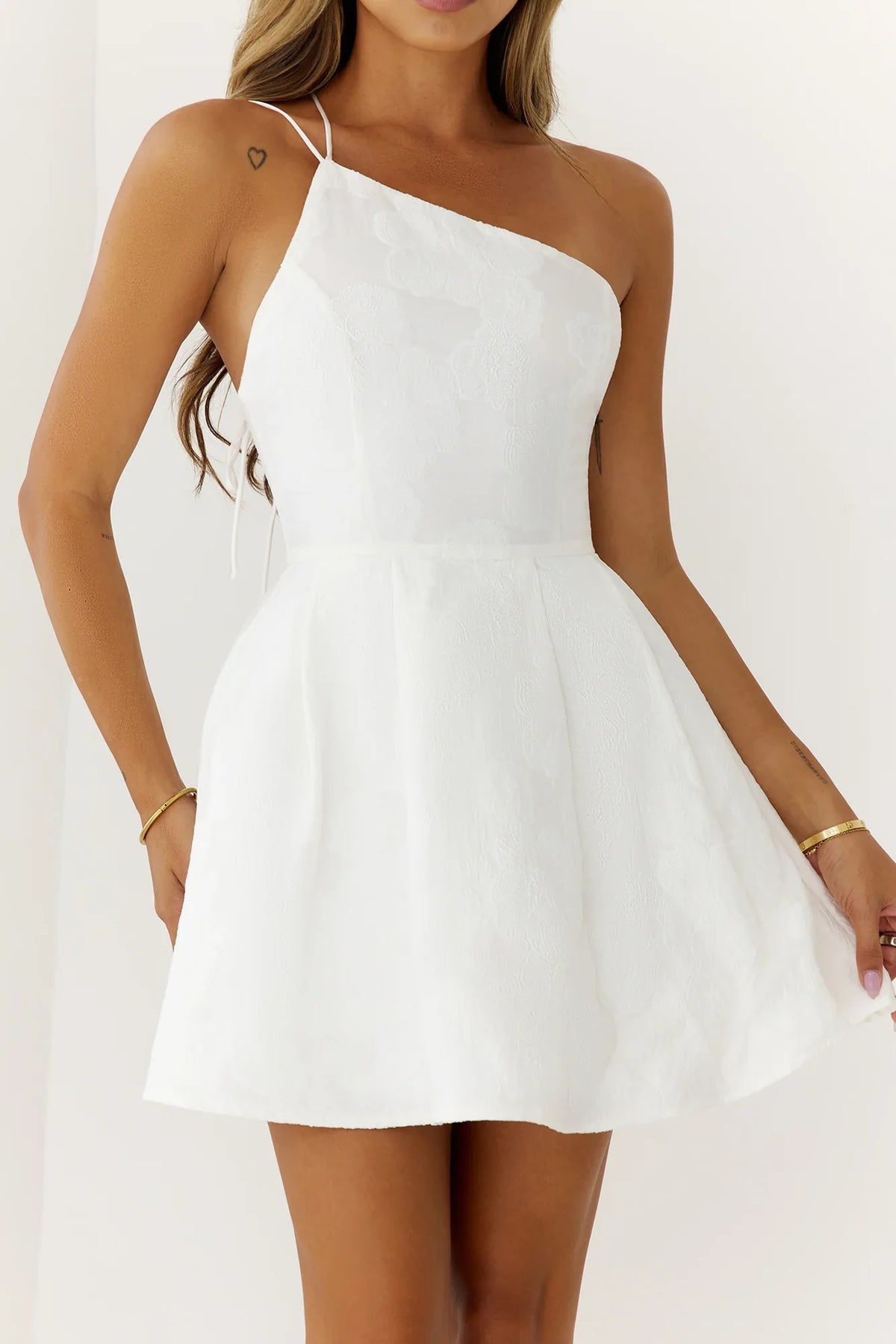 Petals And Poetry One Shoulder Mini Dress White