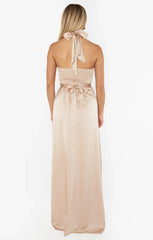 Hazel Halter Maxi Dress ~ Champagne Luxe Satin