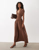 plunge waist detail midi dress in chocolate