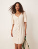 JDY linen mix midi shirt dress in beige