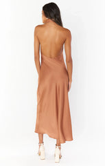 Jasmine Halter Midi Dress ~ Copper Luxe Satin