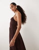 Brave Soul textured jersey dress with shirred bodice in chocolate brown