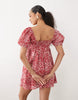 Abercrombie & Fitch square neck milkmaid mini dress in red ditsy print