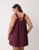 Curve v-neck poplin mini smock sundress with lace overlay in plum wine
