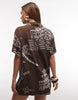 bowling shirt dress in chocolate conversational print