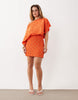 Never Fully Dressed Petite Tilly off shoulder plisse mini dress in orange