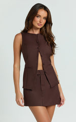 Desi Top - Longline Crew Neck Vest Top in Chocolate