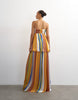 Topshop premium satin dropped waist bandeau maxi dress in striped print