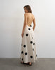 Topshop premium linen blend halter neck wrap maxi dress in natural mono polka dot print
