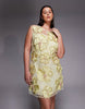 ASOS LUXE Curve embellished 3D floral lace mini dress with drop faux pearls in yellow