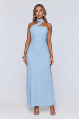 Evening Allure Mesh Strapless Maxi Dress Blue