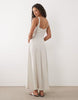 linen blend seam detail maxi dress in natural