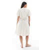 ONLY Curve tie detail mini dress with linen in stone