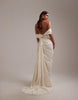 taffeta draped bardot tie back maxi wedding dress in ivory