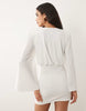 TFNC slinky v neck shoulder pad drape detail mini dress in white
