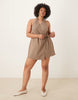 Curve cotton linen blend halter neck wrap mini sundress in ash brown
