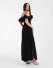 Object extreme off the shoulder satin ruffle trim maxi dress in soft black